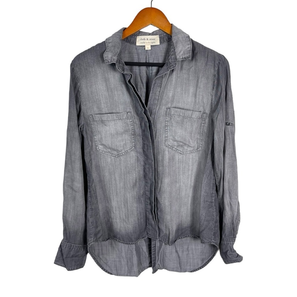❗️Cloth & Stone Women’s Top Shirt Gray Button Down Small Tab Sleeve